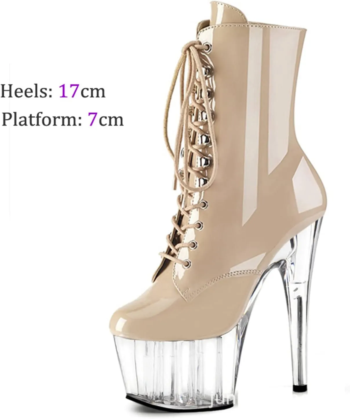 WOilERQ Sexy Crystal Platform Booties for Women Stiletto Crystal Heel Round Toe Mid Calf Boot Sexy Pole Dancing Stripper Club Heeled Dress Shoes Patent Leather 6.7"