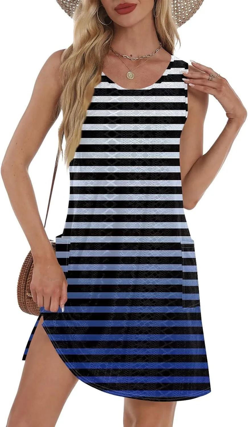 Women Casual Crew Neck Dress Floral Hawaiian Beach Sleeveless Tank Dresses 2025 Spring Summer Vacation Sundress