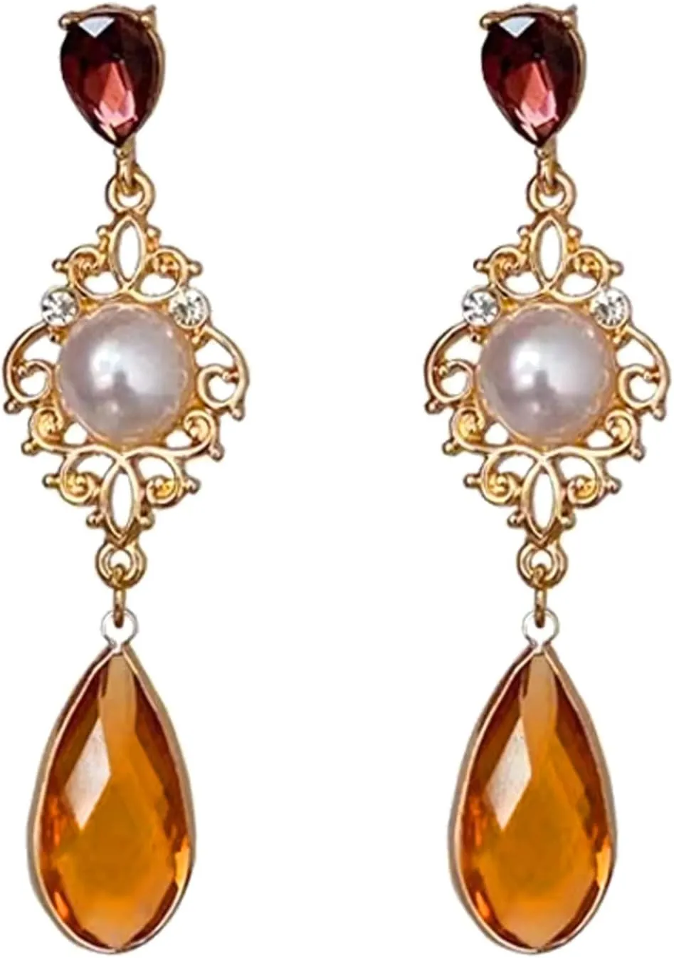 Women's Crystal Pearl Flower Drop Earring Funny Dainty Geometry Zircon Dangle Earring Fashion Jewelry for Women