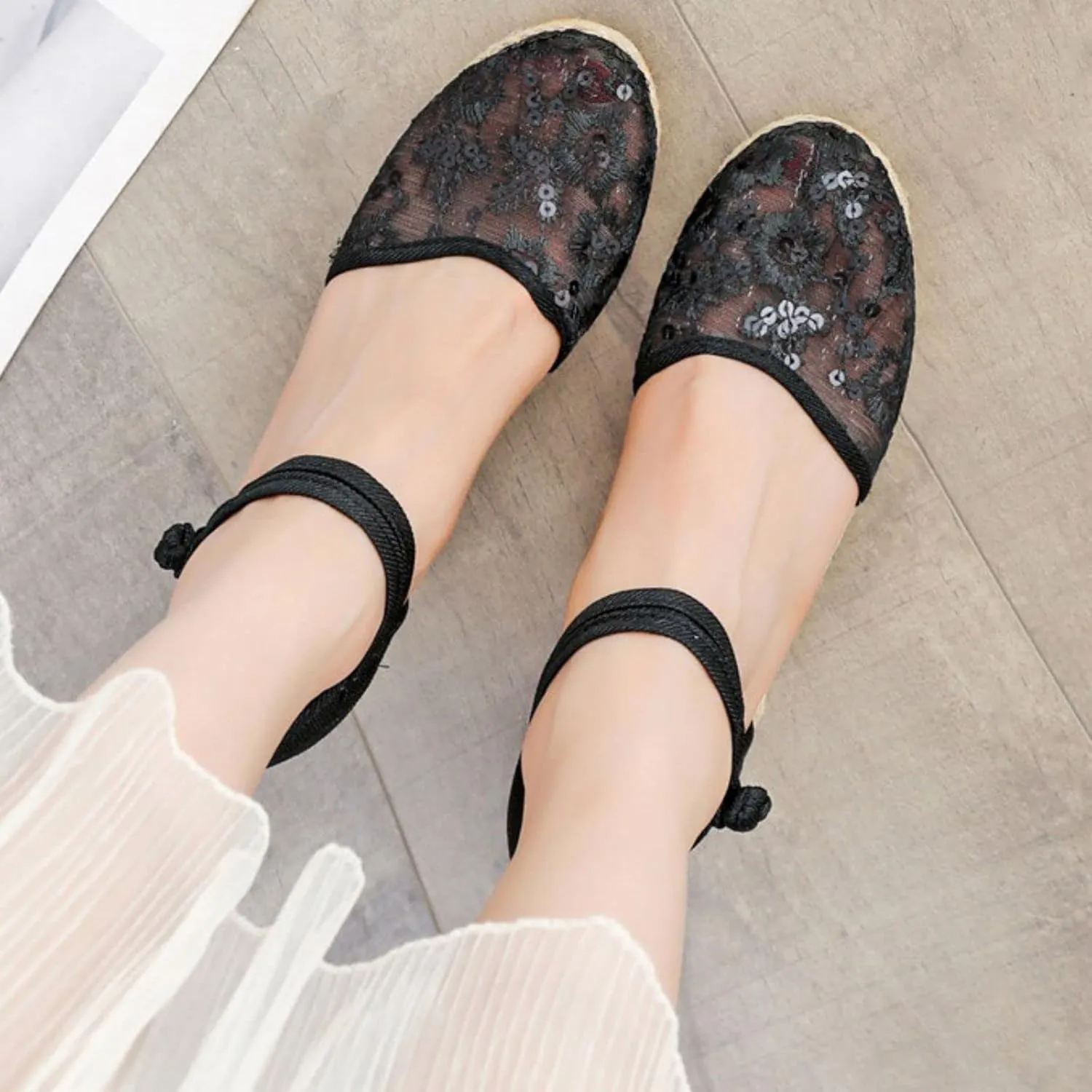 Womens Espadrille Wedge Sandals Closed Toe Platform Non Slip Sandals Elegant Summer Casual Espadrilles Wedge Sandal Lace Up Ankle Strap Summer Dress Shoes