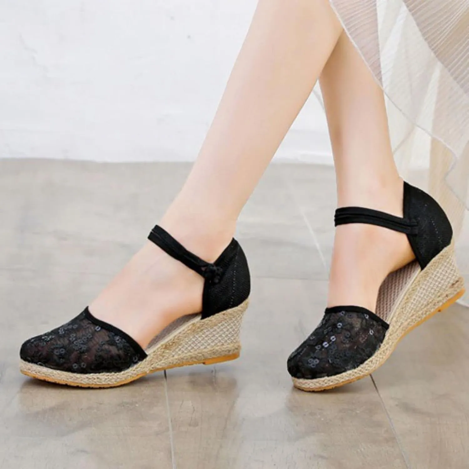 Womens Espadrille Wedge Sandals Closed Toe Platform Non Slip Sandals Elegant Summer Casual Espadrilles Wedge Sandal Lace Up Ankle Strap Summer Dress Shoes