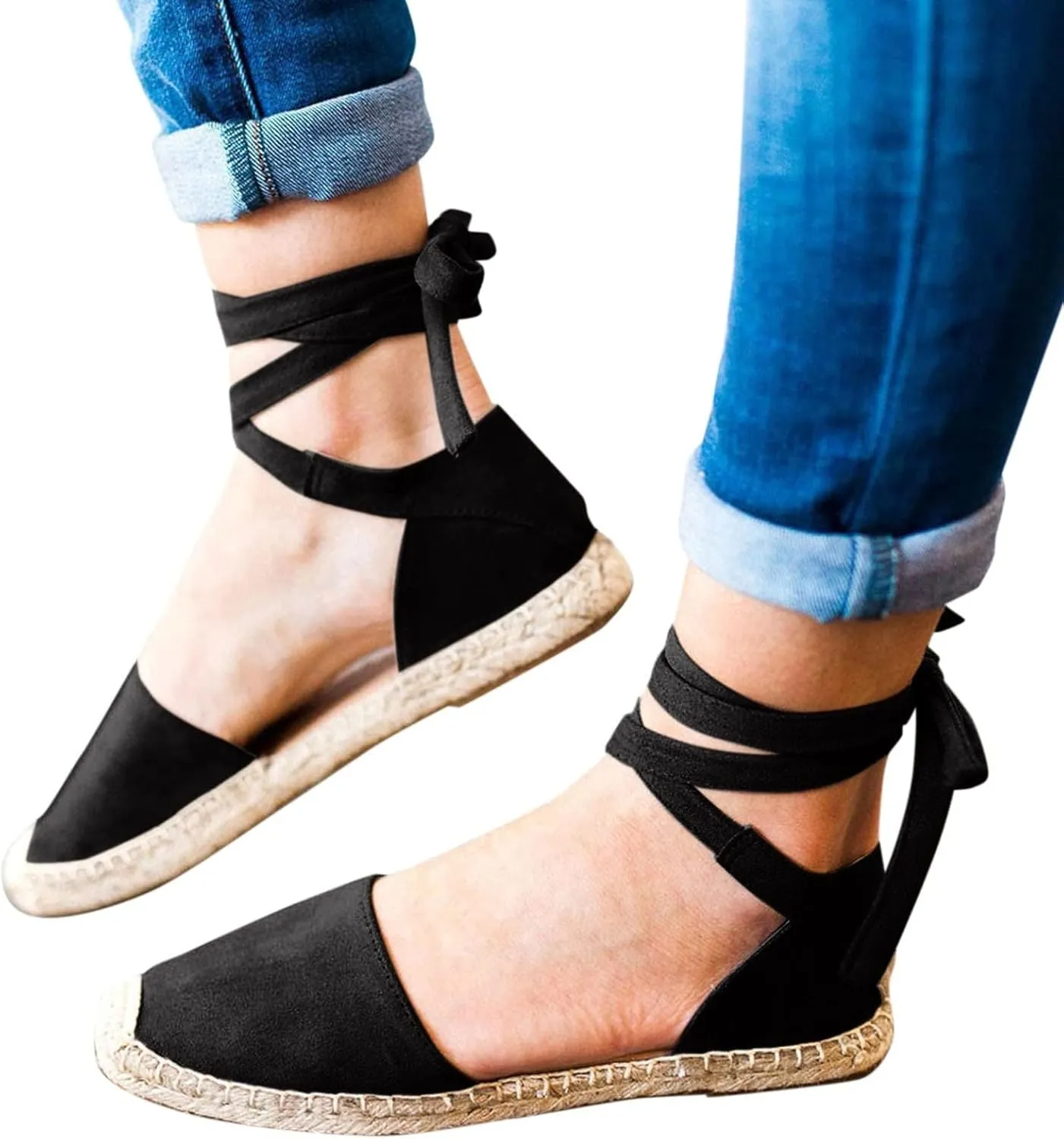 Womens Flat Espadrille Closed Toe Sandals Summer Espadrilles Heel Slingback Ankle Buckle Strap Shoes Lace Up Comfy Casual Outdoor Classic Sandals Breathable Lightweight Walking Footwear