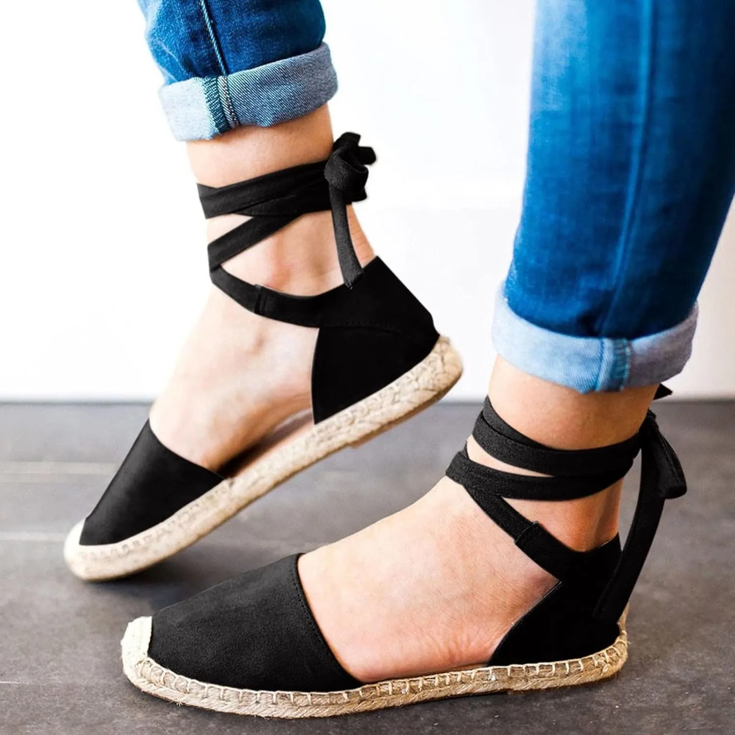 Womens Flat Espadrille Closed Toe Sandals Summer Espadrilles Heel Slingback Ankle Buckle Strap Shoes Lace Up Comfy Casual Outdoor Classic Sandals Breathable Lightweight Walking Footwear