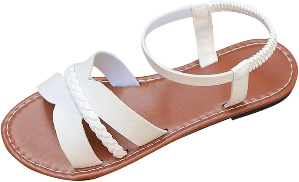 Womens Open Toes Ankle Strap Flat Sandals Bohemian Braided Summer Beach Shoes Comfy Walking Orthopedic Sandals 2025