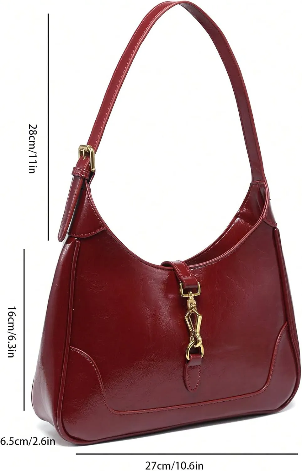 Women's PU Leather Clasp Shoulder Bag Adjustable Strap Vintage Hobo Handbags Purse