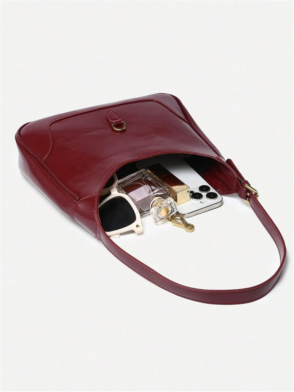 Women's PU Leather Clasp Shoulder Bag Adjustable Strap Vintage Hobo Handbags Purse