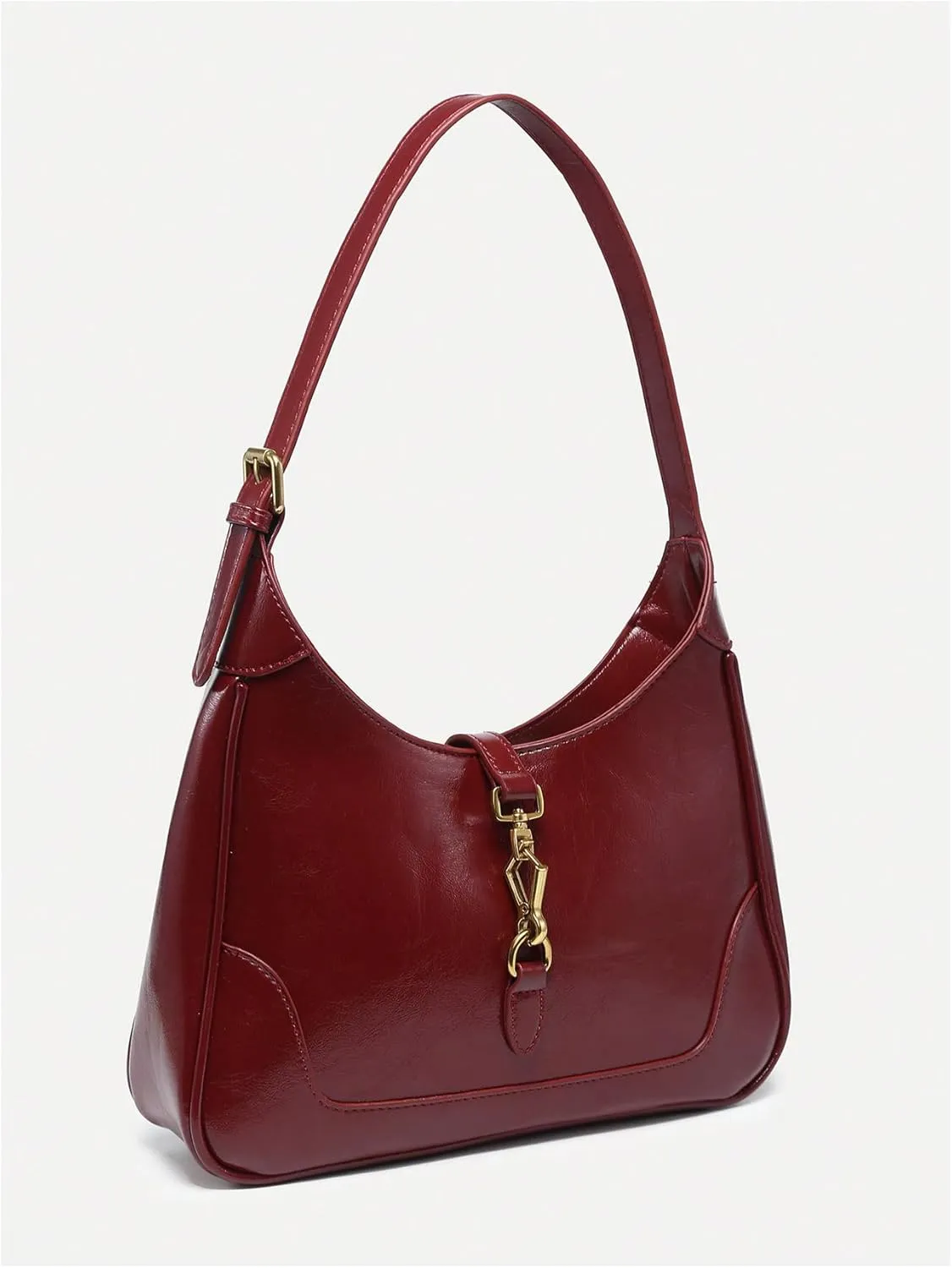 Women's PU Leather Clasp Shoulder Bag Adjustable Strap Vintage Hobo Handbags Purse