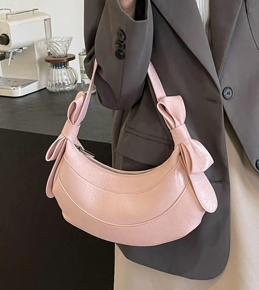 Womens PU Leather Crescent Shoulder Bag Y2k Designer Tote Bags Handbag Purse Cute Dumpling Top Handle Satchel