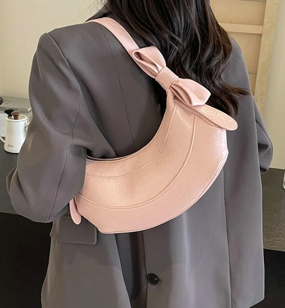 Womens PU Leather Crescent Shoulder Bag Y2k Designer Tote Bags Handbag Purse Cute Dumpling Top Handle Satchel