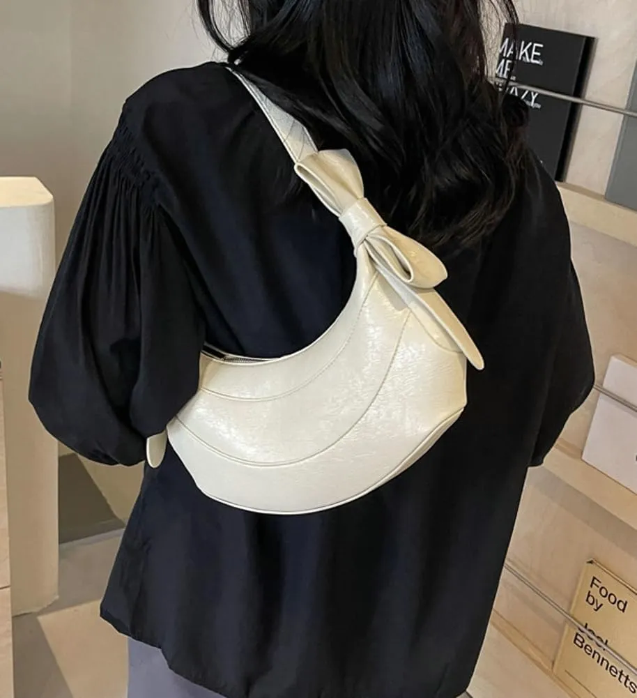 Womens PU Leather Crescent Shoulder Bag Y2k Designer Tote Bags Handbag Purse Cute Dumpling Top Handle Satchel