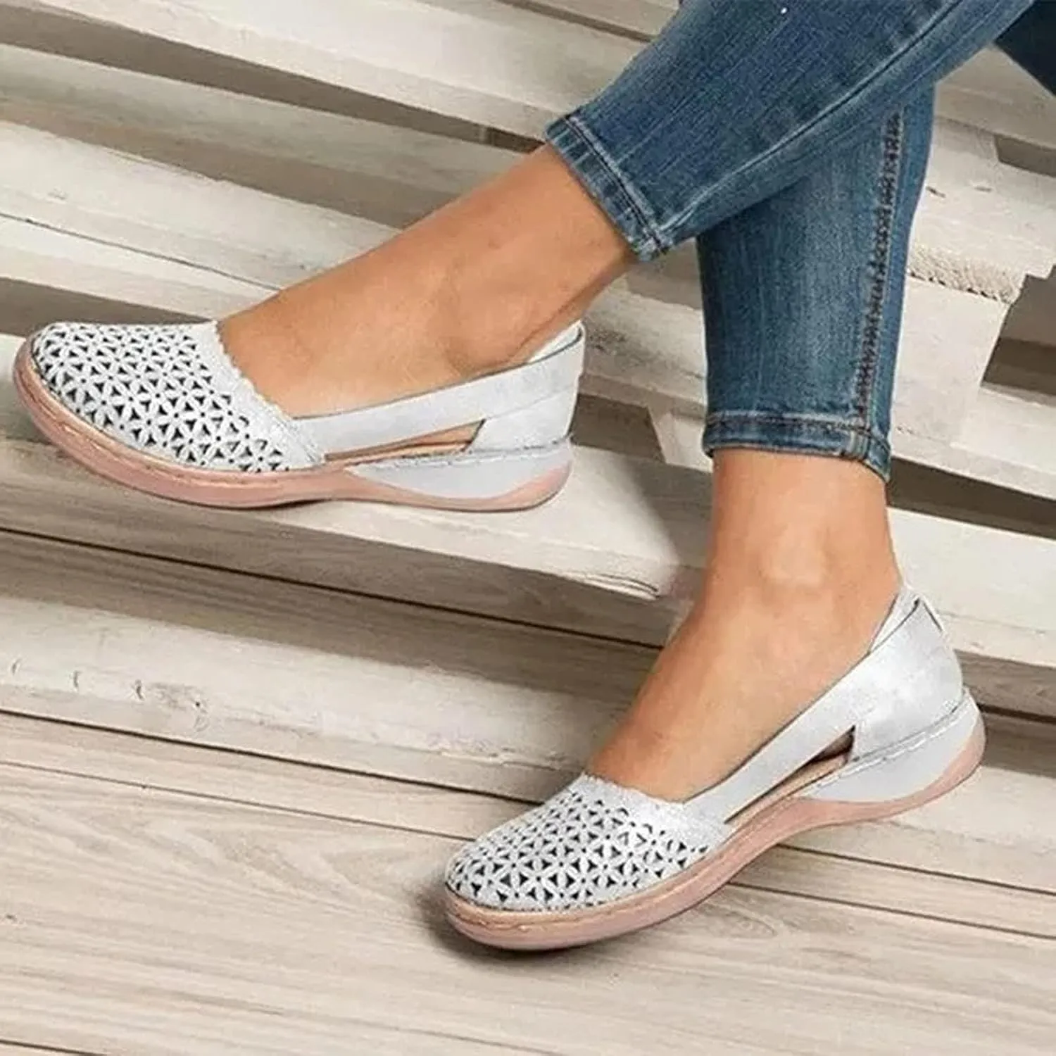 Womens Roman Ankle Strap Cage Closed Toe Flat Sandals Hollow Out Mesh Breathable Wedge Sandals, Summer 2025 Orthopedic Wedges Comfortable Slip On Sandal