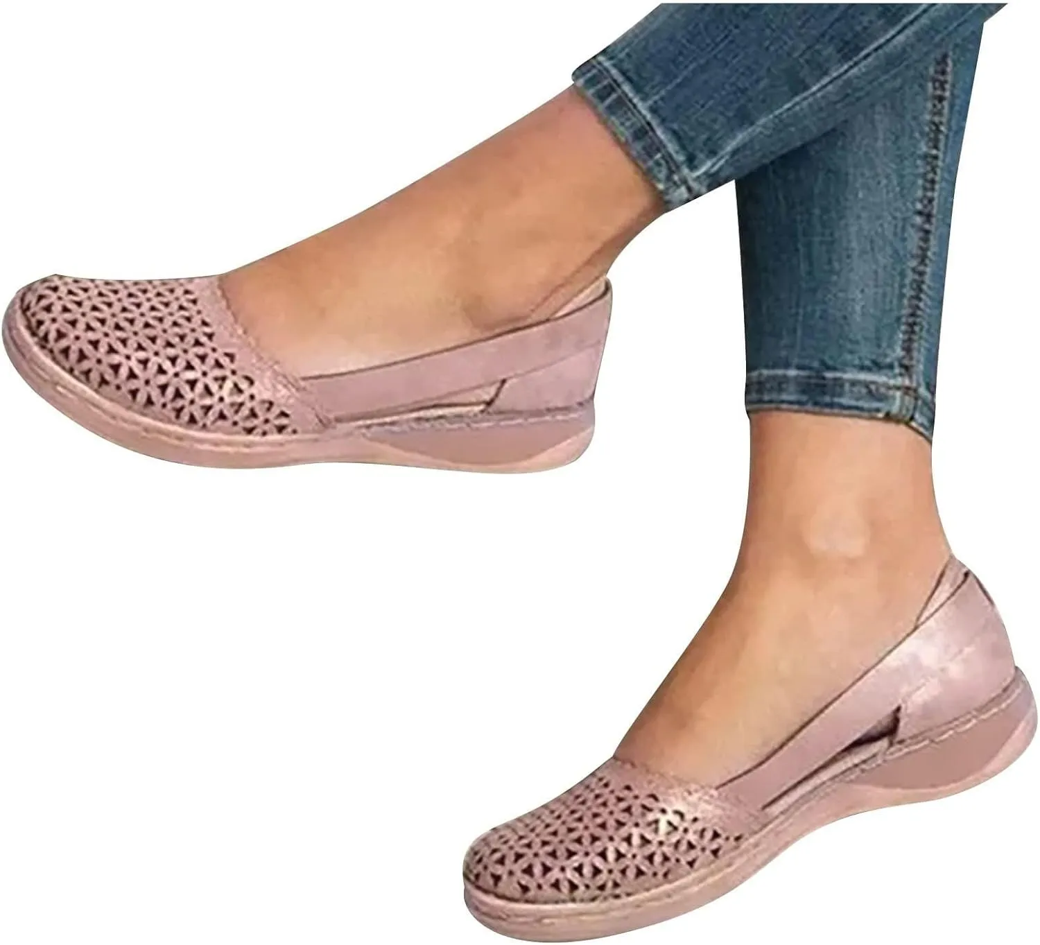 Womens Roman Ankle Strap Cage Closed Toe Flat Sandals Hollow Out Mesh Breathable Wedge Sandals, Summer 2025 Orthopedic Wedges Comfortable Slip On Sandal