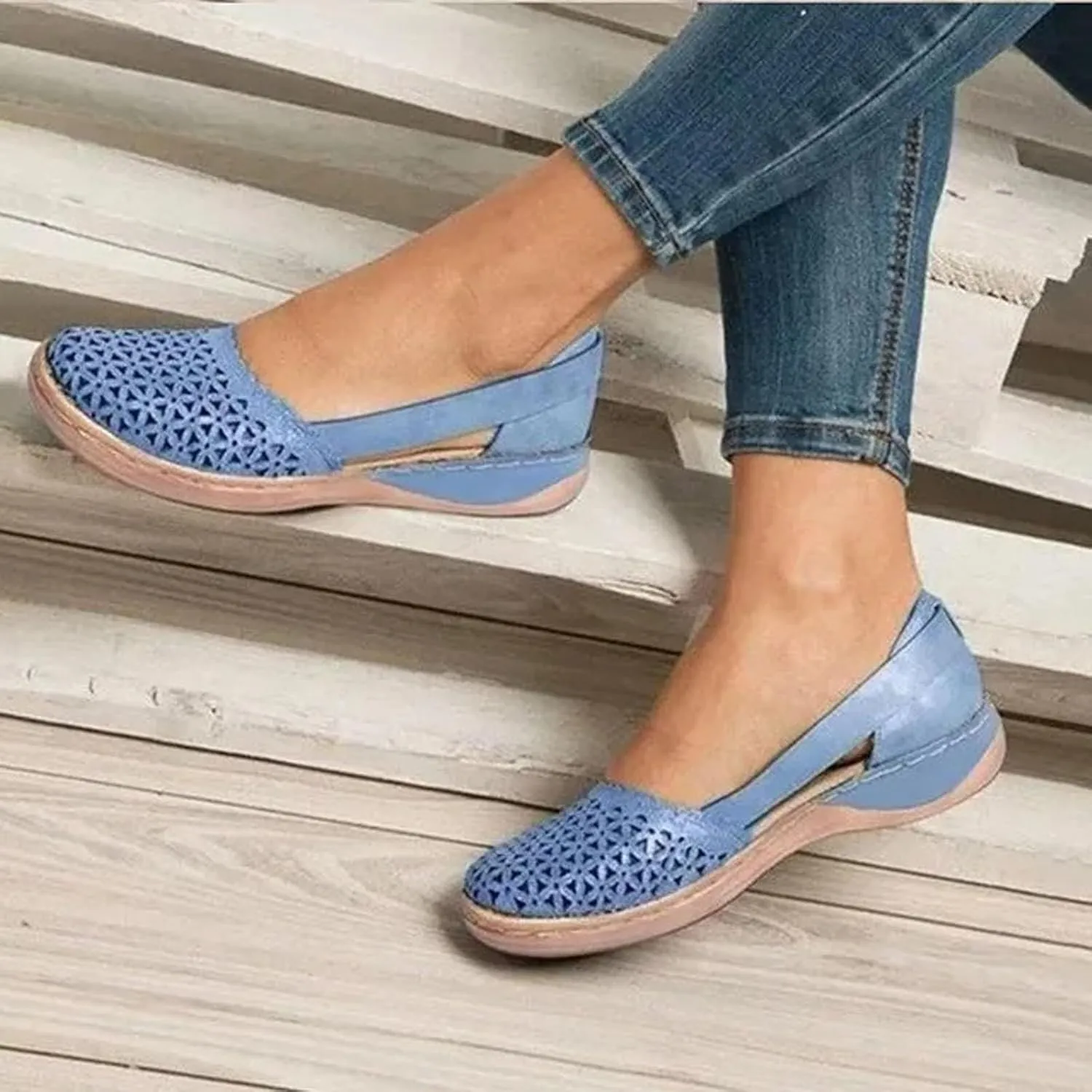 Womens Roman Ankle Strap Cage Closed Toe Flat Sandals Hollow Out Mesh Breathable Wedge Sandals, Summer 2025 Orthopedic Wedges Comfortable Slip On Sandal