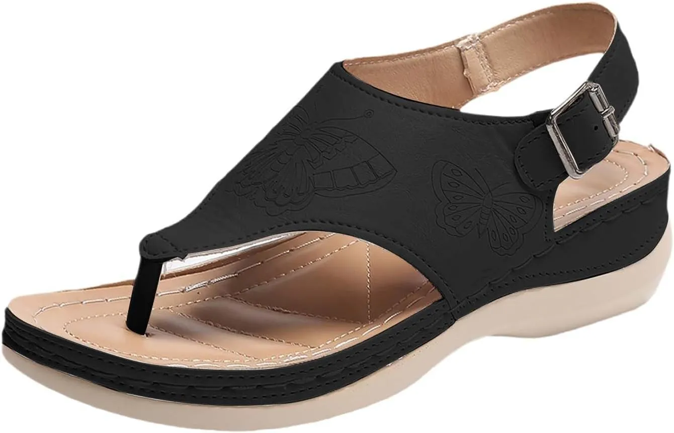 Womens Sandals Summer 2025 Comfortable Sandals Arch Support Wedge Flip Flops Wide Width Sandal Summer Beach Platform Slip-on Orthopedic Shoes Casual Dressy Wear 2025