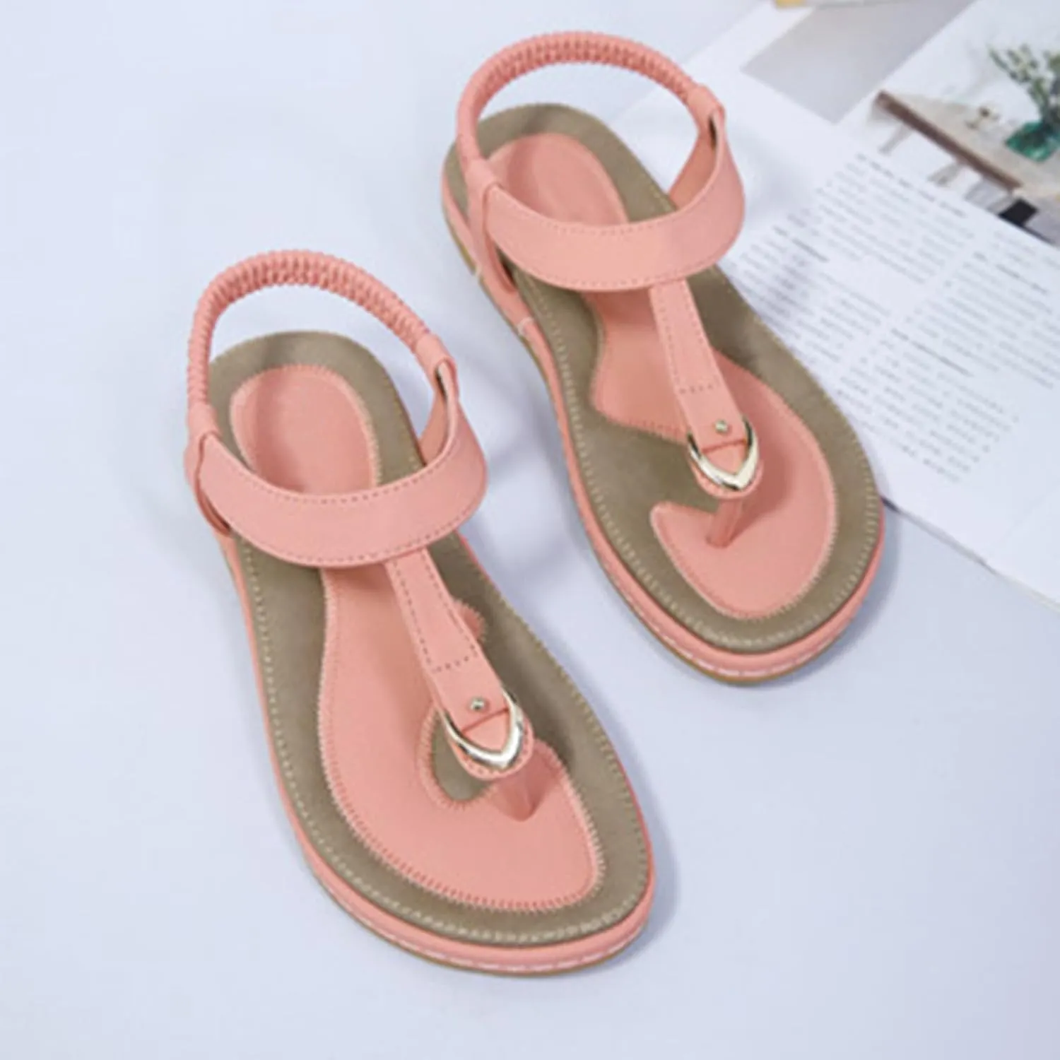 Womens Sandals Summer Flat:Dressy Sandals Comfort Summer Shoes with Arch Support Casual T-Strap Flip Flop for Beach Walking Bohemian Clip Toe Leather Flip Flop 2025