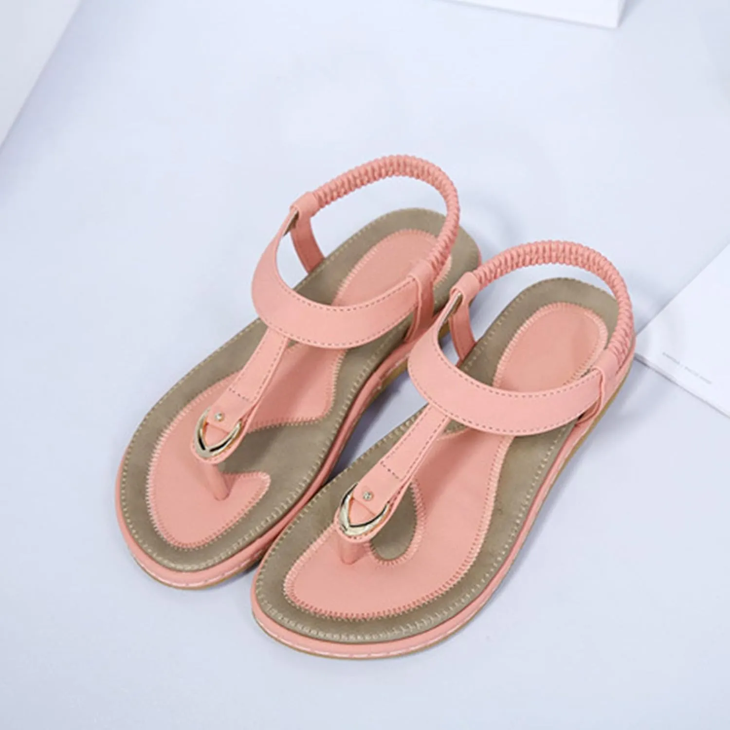 Womens Sandals Summer Flat:Dressy Sandals Comfort Summer Shoes with Arch Support Casual T-Strap Flip Flop for Beach Walking Bohemian Clip Toe Leather Flip Flop 2025