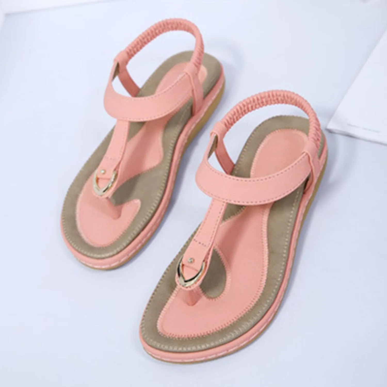 Womens Sandals Summer Flat:Dressy Sandals Comfort Summer Shoes with Arch Support Casual T-Strap Flip Flop for Beach Walking Bohemian Clip Toe Leather Flip Flop 2025