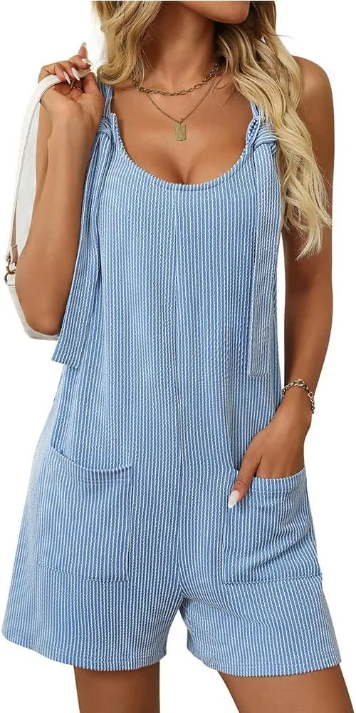 Womens Summer Casual Sleeveless Rompers Jumpsuits Summer Knot Short Loose Sleeveless