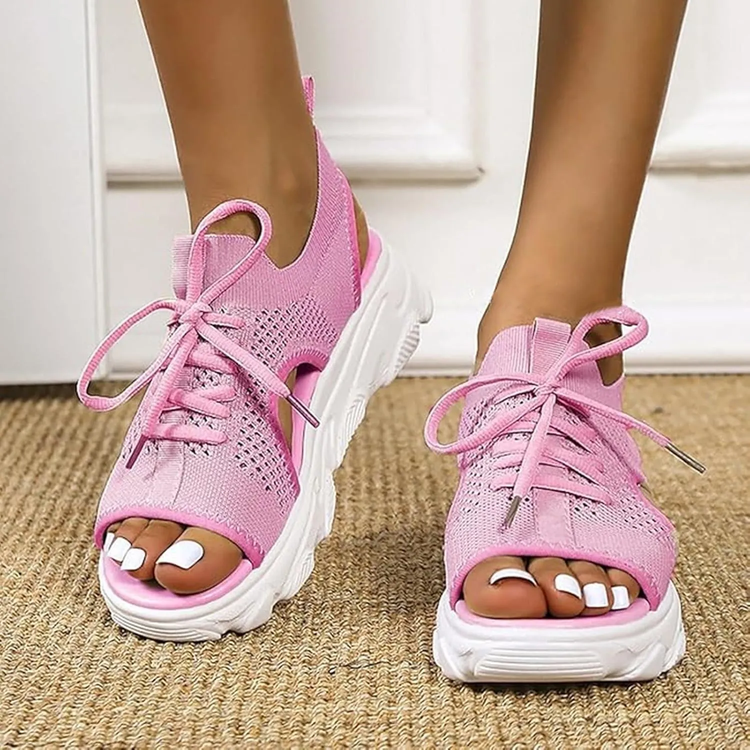 Womens Walking Sport Sandals Arch Support Open Toe Ankle Strap Lace Up Wedge Sandals for Women Outdoor Beach Platform Sandal with Comfortable Plantar Fasciitis