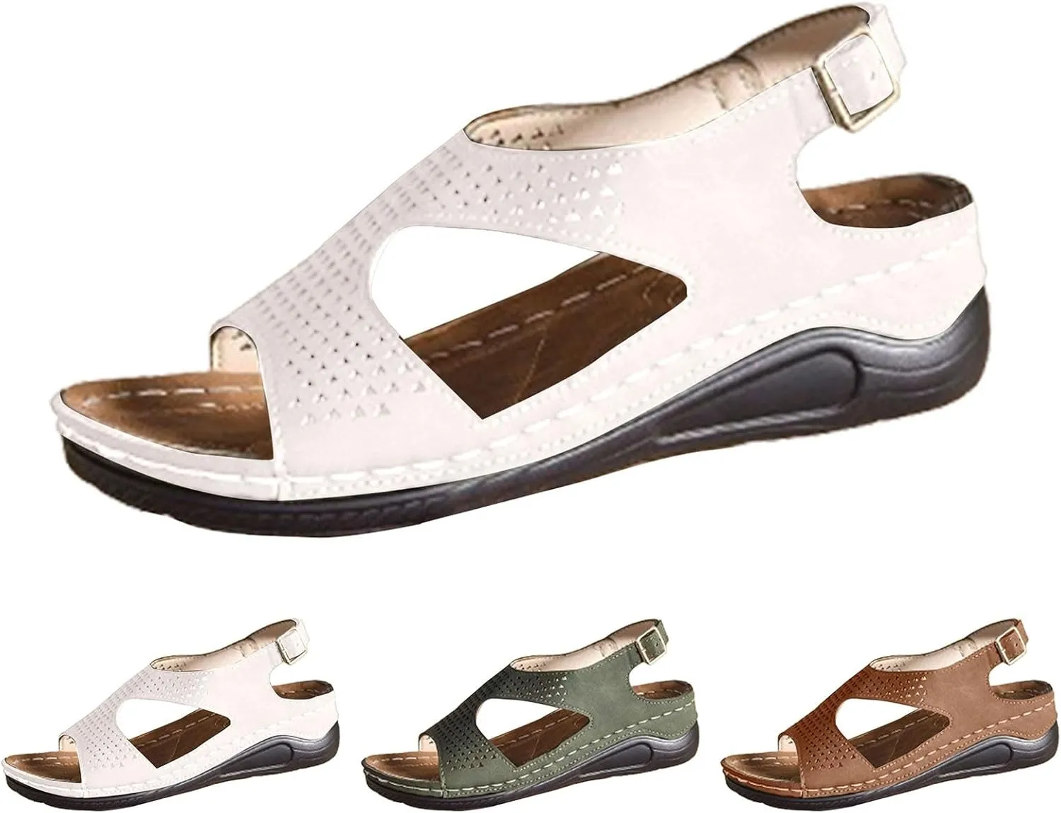 Womens Wedge Platform Sandals Summer Ankle Strap Open Toe Orthopedic Sandals with Arch Support Adjustable Buckle Walking Shoes