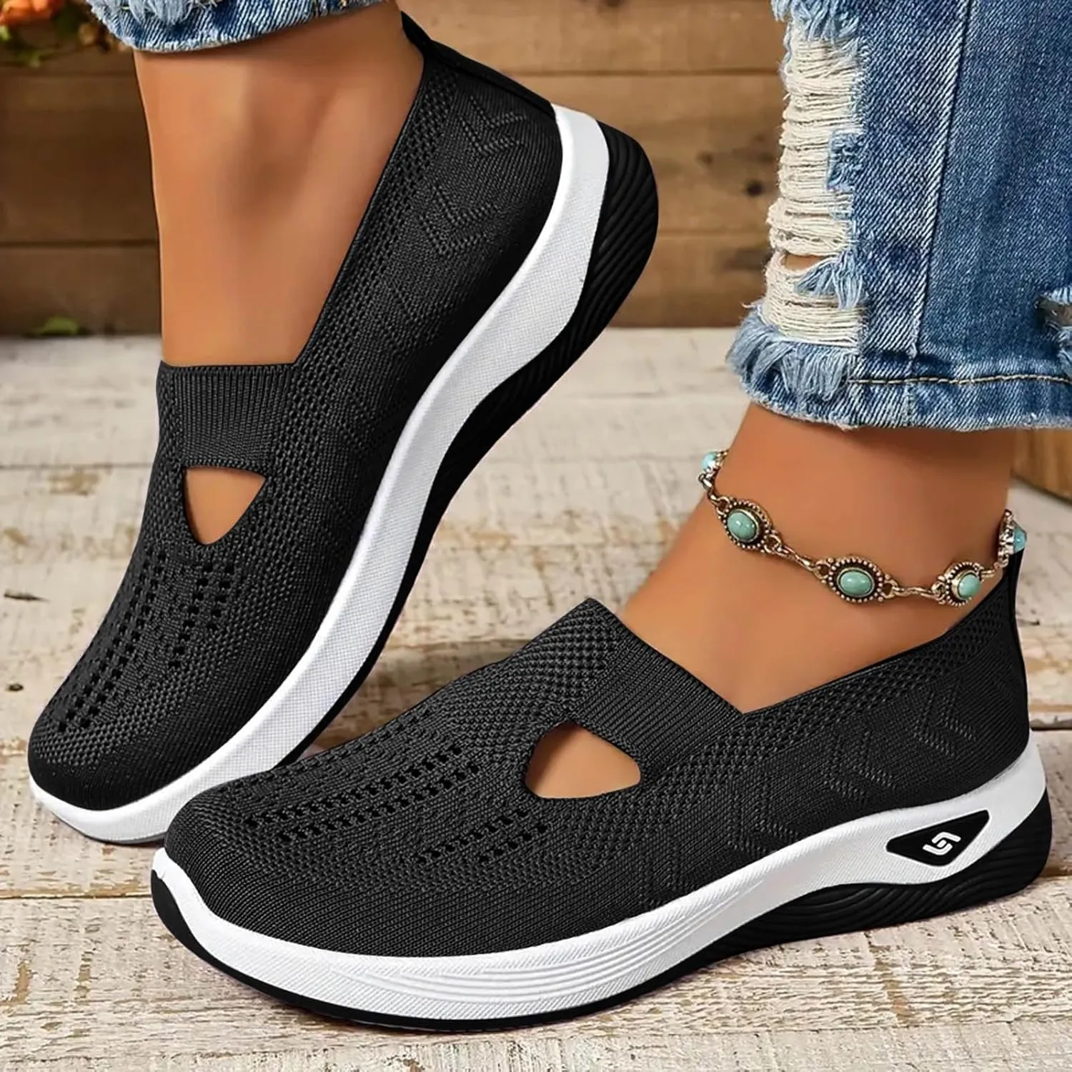 Women's White Boho Flat Sandals for Women, Arch Support, Mesh, Casual, Rhinestone, Size 11