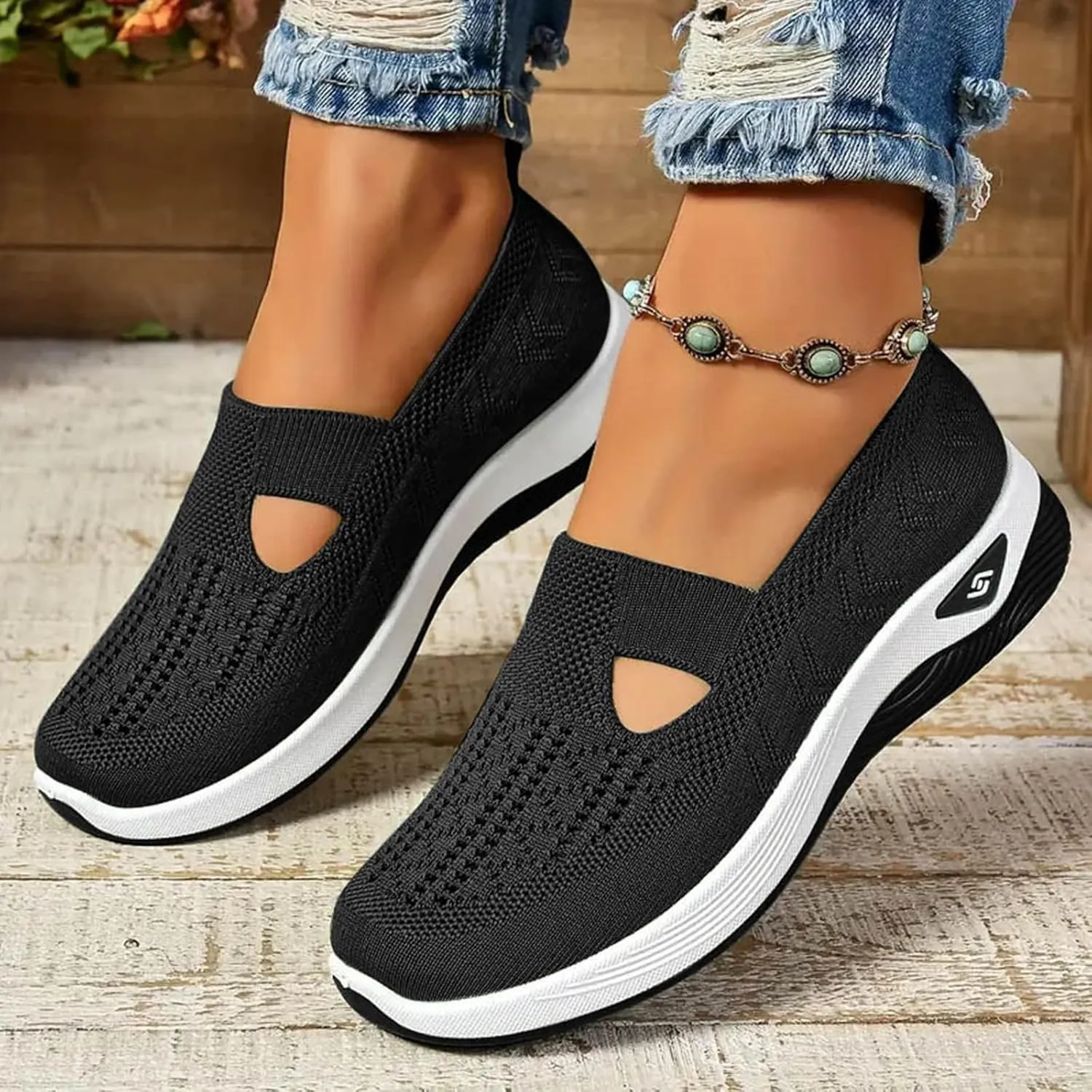 Women's White Boho Flat Sandals for Women, Arch Support, Mesh, Casual, Rhinestone, Size 11