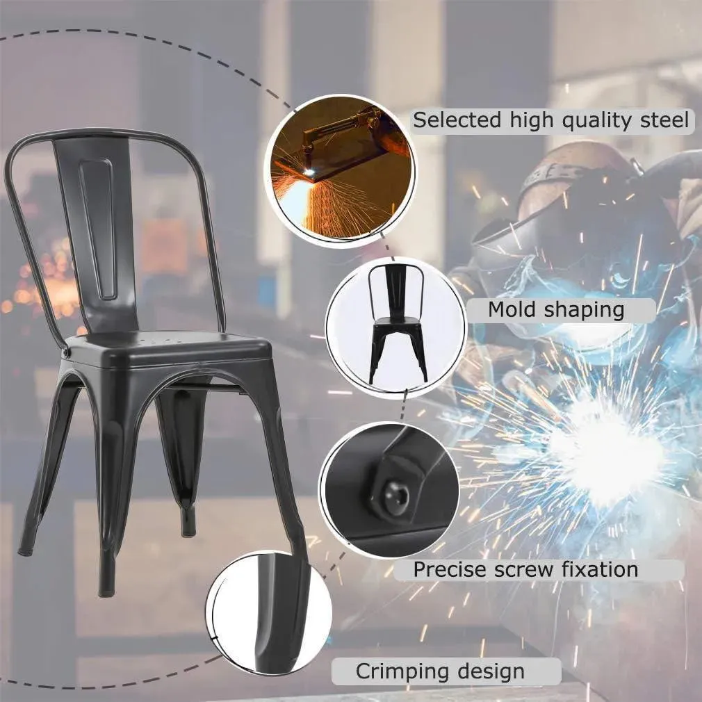 Wooden Twist Stackable Metal Outdoor & Indoor Tolix Side Cafe, Restaurant Kitchen Dining Chair ( Pack of 1 )