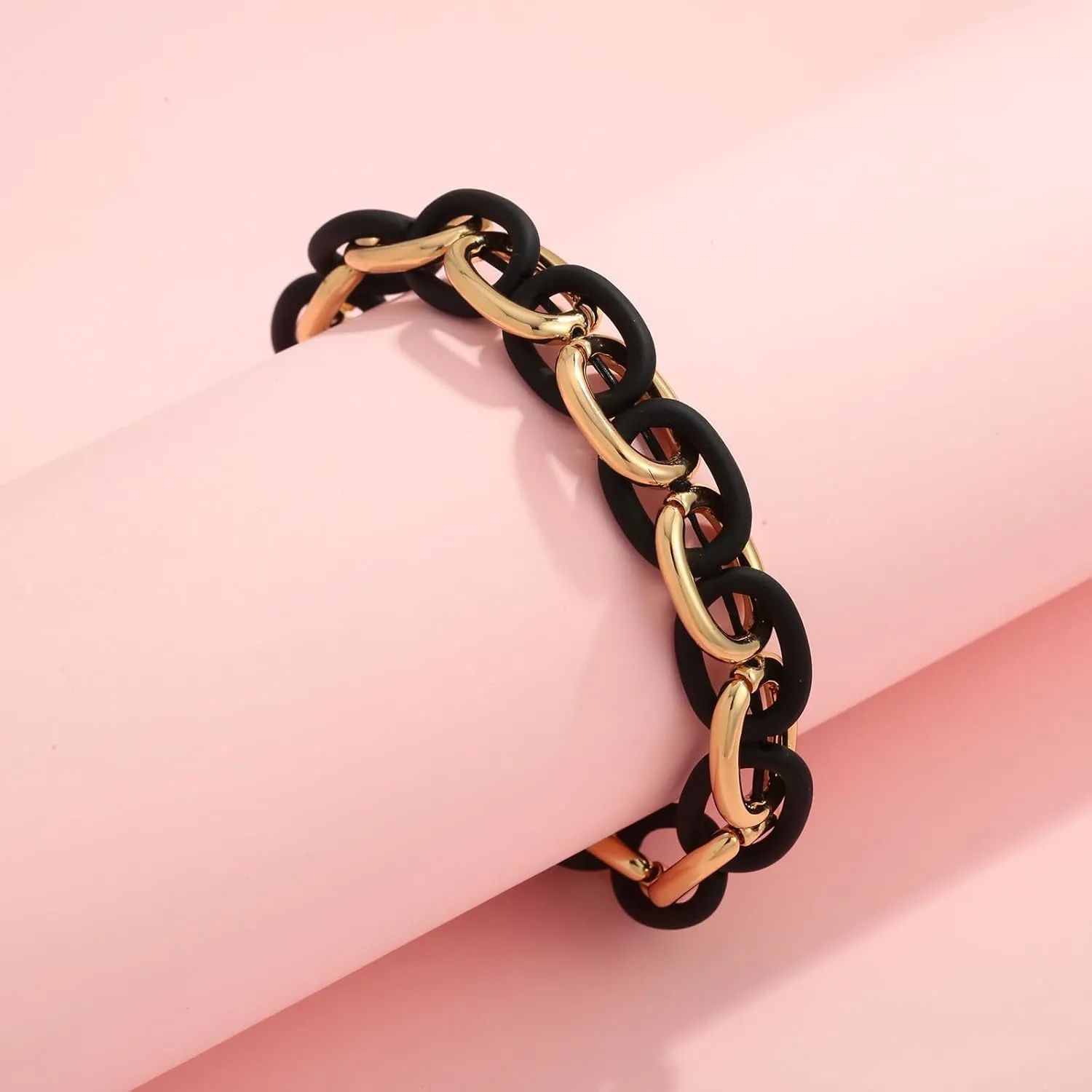 WOWORAMA Chunky Chain Bracelet for Women Adjustable Elastic Stretch Link Bracelets Thick Chunky Link Statement Bracelet Gold/Silver