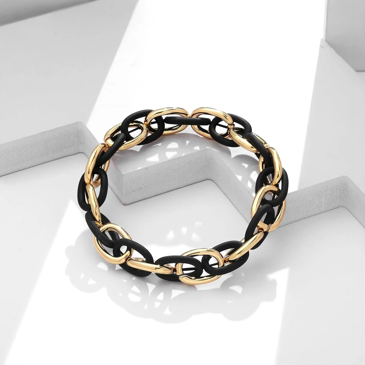WOWORAMA Chunky Chain Bracelet for Women Adjustable Elastic Stretch Link Bracelets Thick Chunky Link Statement Bracelet Gold/Silver