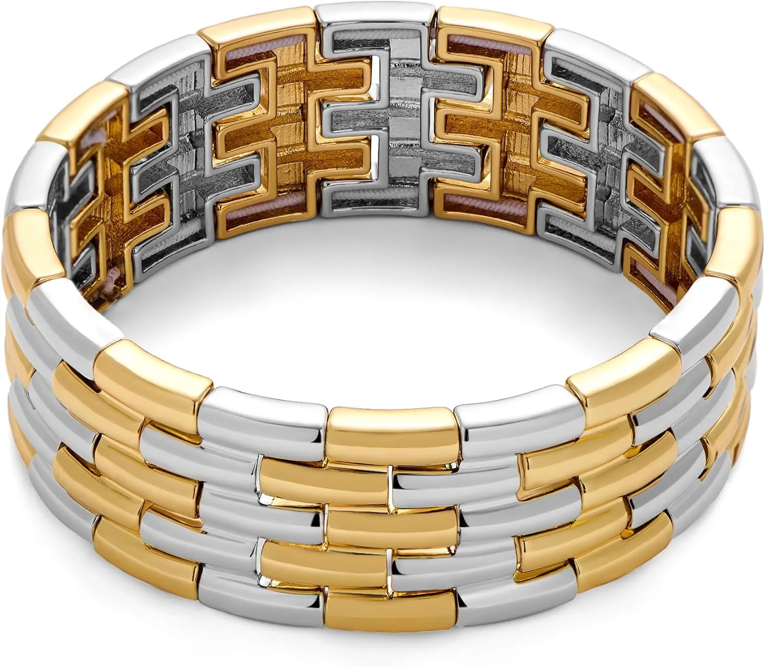 WOWORAMA Chunky Hammered Bangle Bracelets for Women Wide Gold Stretch Bangles Bracelet Boho Elastic Adjustable Statement Bracelet