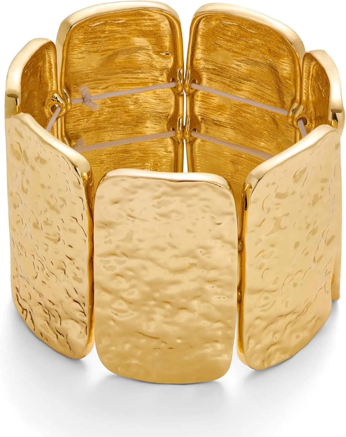 WOWORAMA Chunky Hammered Bangle Bracelets for Women Wide Gold Stretch Bangles Bracelet Boho Elastic Adjustable Statement Bracelet