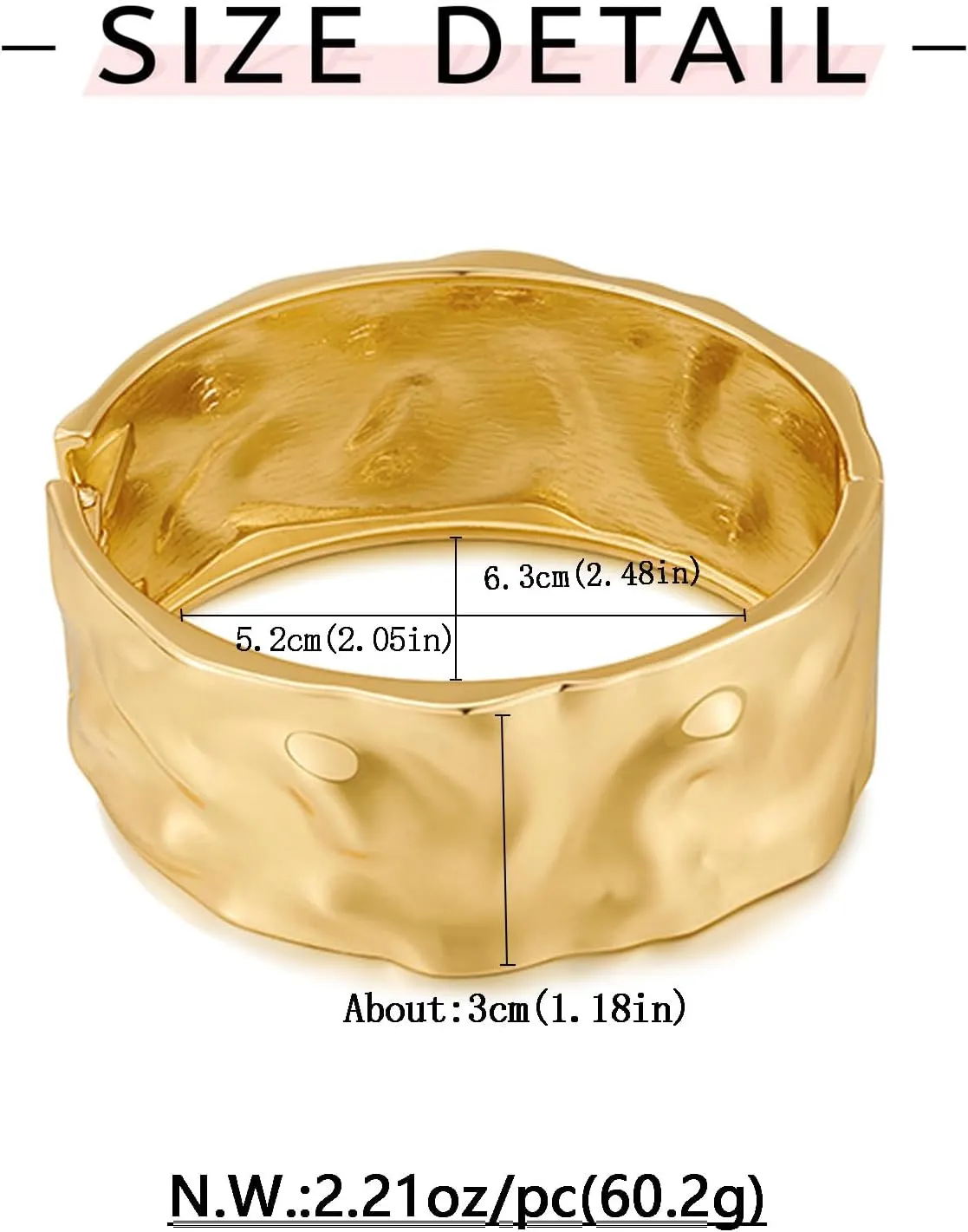 WOWORAMA Extra Wide Chunky Bangle Bracelets for Women Heavy Thick Gold Hinged Cuff Bangles Exaggerated Bold Statement Bracelet Boho Hinge Wrist Wrap Cuff Bracelet
