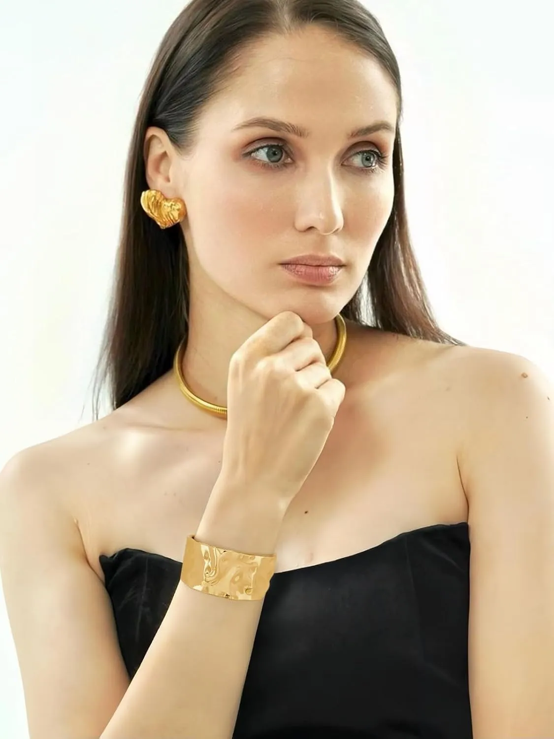 WOWORAMA Extra Wide Chunky Bangle Bracelets for Women Heavy Thick Gold Hinged Cuff Bangles Exaggerated Bold Statement Bracelet Boho Hinge Wrist Wrap Cuff Bracelet