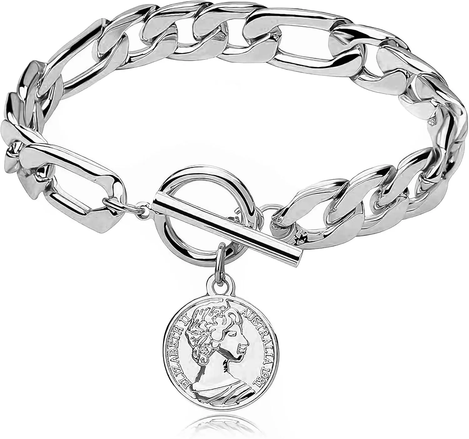 WOWORAMA Gold Heart Bracelets for Women Gold Chunky Link Chain Bracelet Puffy Heart Charm Bracelet Adjustable Thick Chunky Gold Bracelets