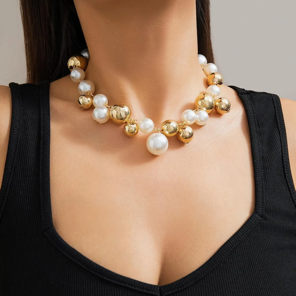 Y 14K Gold Plated Pearl Necklace - Dainty Gold Beaded Pearl Choker Chain Necklace for Women - Prom, Wedding, Bridal, Bridesmaid Jewelry