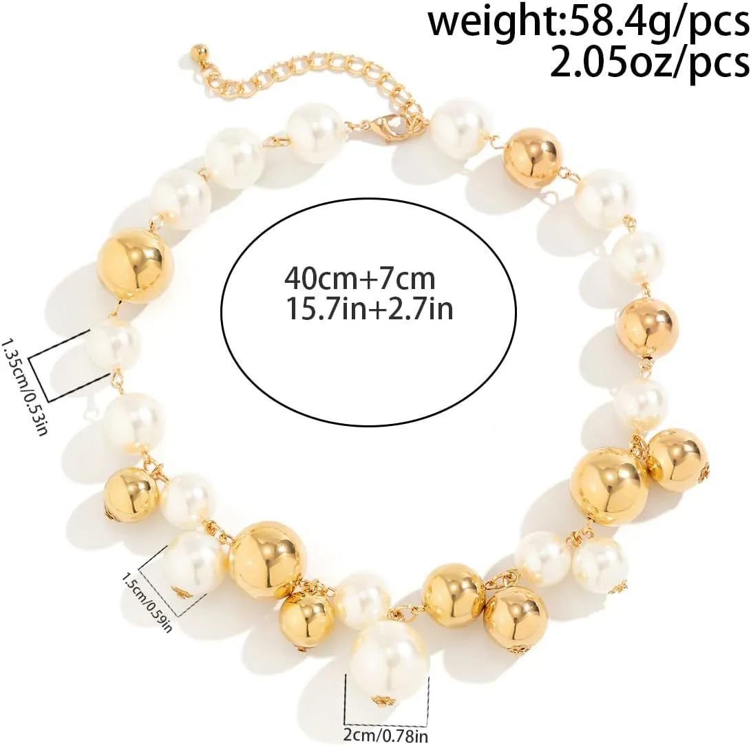 Y 14K Gold Plated Pearl Necklace - Dainty Gold Beaded Pearl Choker Chain Necklace for Women - Prom, Wedding, Bridal, Bridesmaid Jewelry