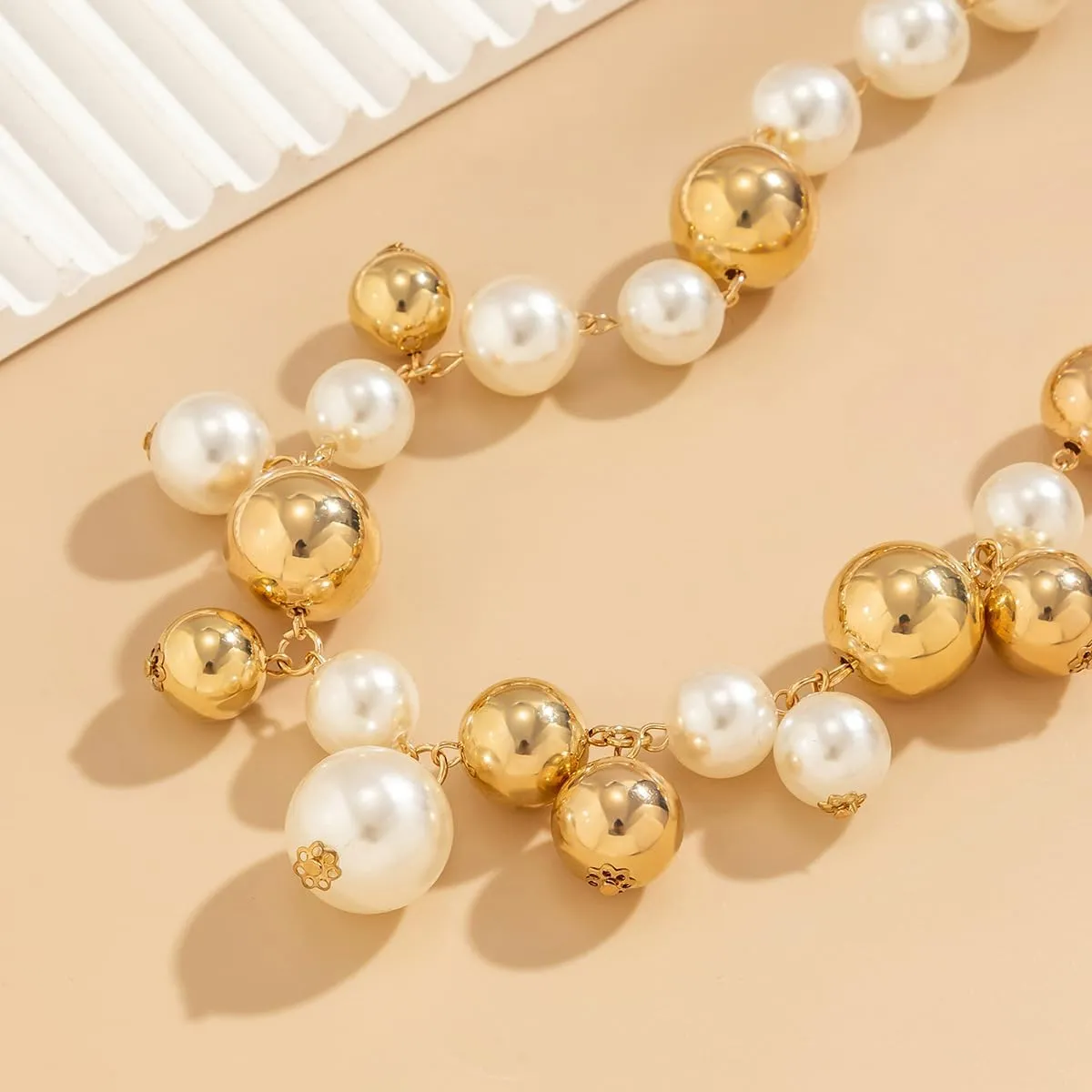 Y 14K Gold Plated Pearl Necklace - Dainty Gold Beaded Pearl Choker Chain Necklace for Women - Prom, Wedding, Bridal, Bridesmaid Jewelry