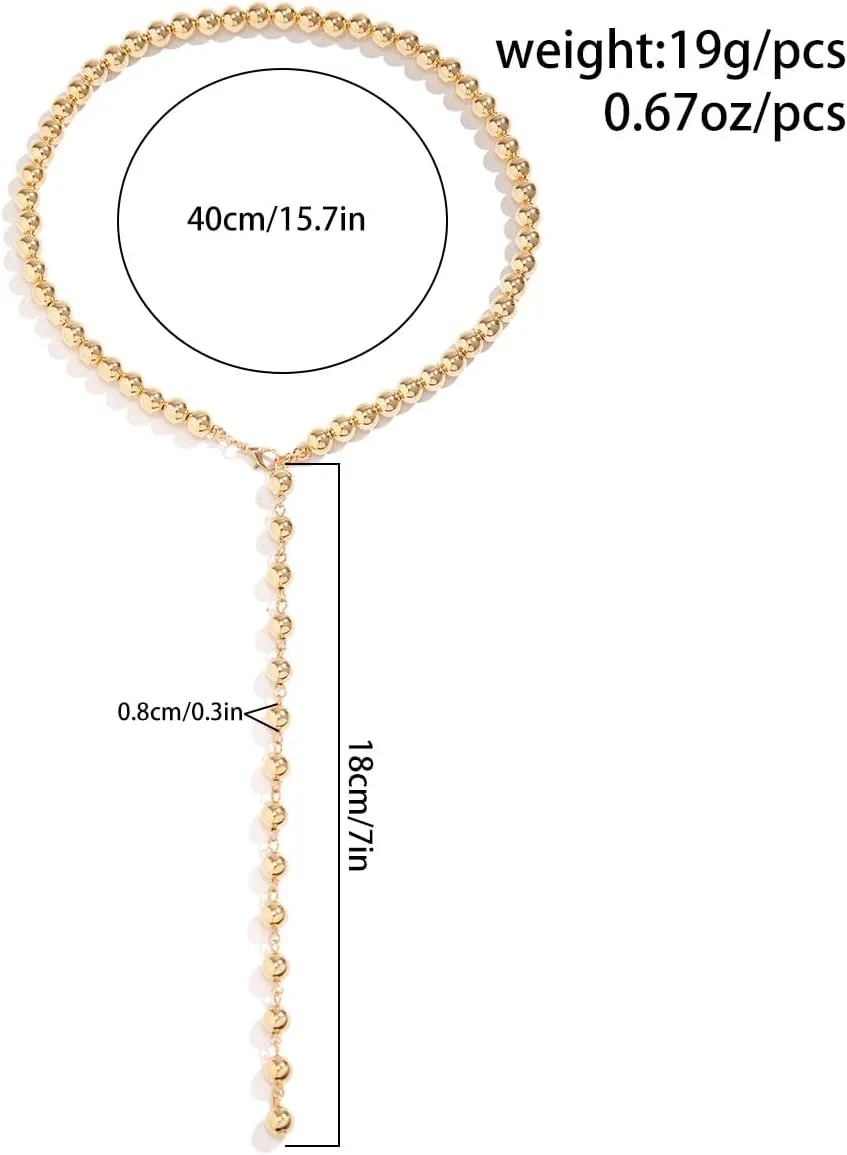 Y 14K Gold Plated Pearl Necklace - Dainty Gold Beaded Pearl Choker Chain Necklace for Women - Prom, Wedding, Bridal, Bridesmaid Jewelry
