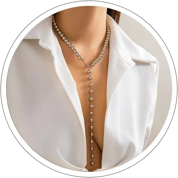 Y 14K Gold Plated Pearl Necklace - Dainty Gold Beaded Pearl Choker Chain Necklace for Women - Prom, Wedding, Bridal, Bridesmaid Jewelry