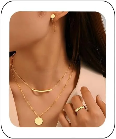 YAZILIND Jewelry Set for Women,Dainty 18K Gold/Silver Plated Pearl Necklace and Earring Set Gold/Silver Drop Earrings Ring Pearl Choker Necklace Wedding Jewelry