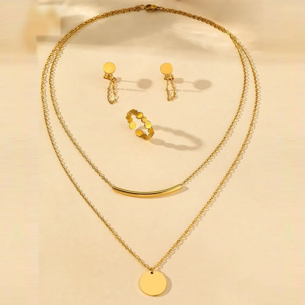 YAZILIND Jewelry Set for Women,Dainty 18K Gold/Silver Plated Pearl Necklace and Earring Set Gold/Silver Drop Earrings Ring Pearl Choker Necklace Wedding Jewelry