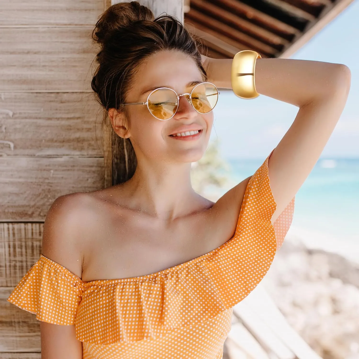 YBMYCM Wide Cuff Chunky Gold Bracelets for Women Open Cuff Bangles Wrist Cuff Bracelets for Women as Gifts