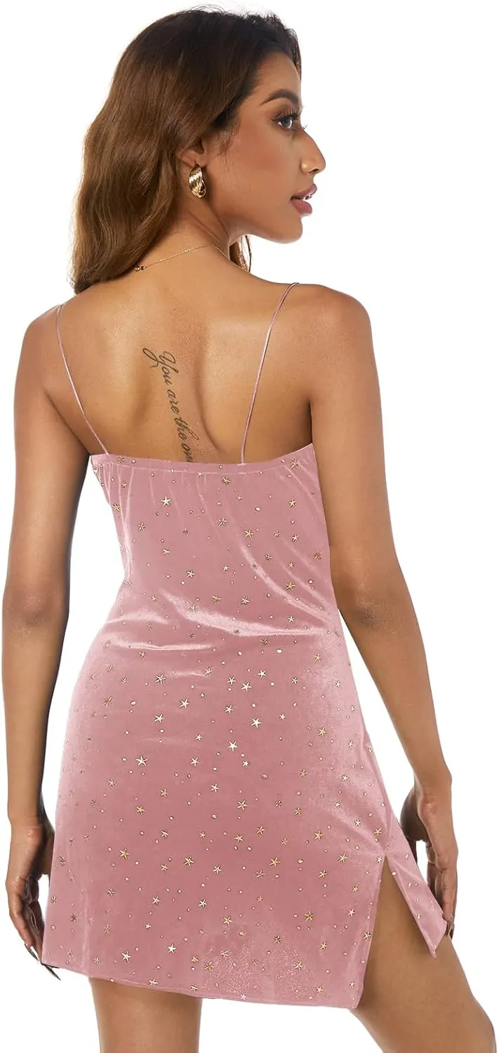 ZAFUL Women's Sexy Stars Cami Mini Dress Spaghetti Straps Side Slit Dress for Party Club