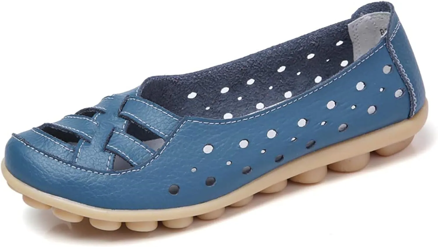 ZWRXW Women's Ballet Flat Shoes Pu Leather Comfortable Round Toe Slip On Flats Comfort Soft Non Slip Low Wedge Summer Dressy Dress Work Walking Flats Shoes with Breathable Eyelets