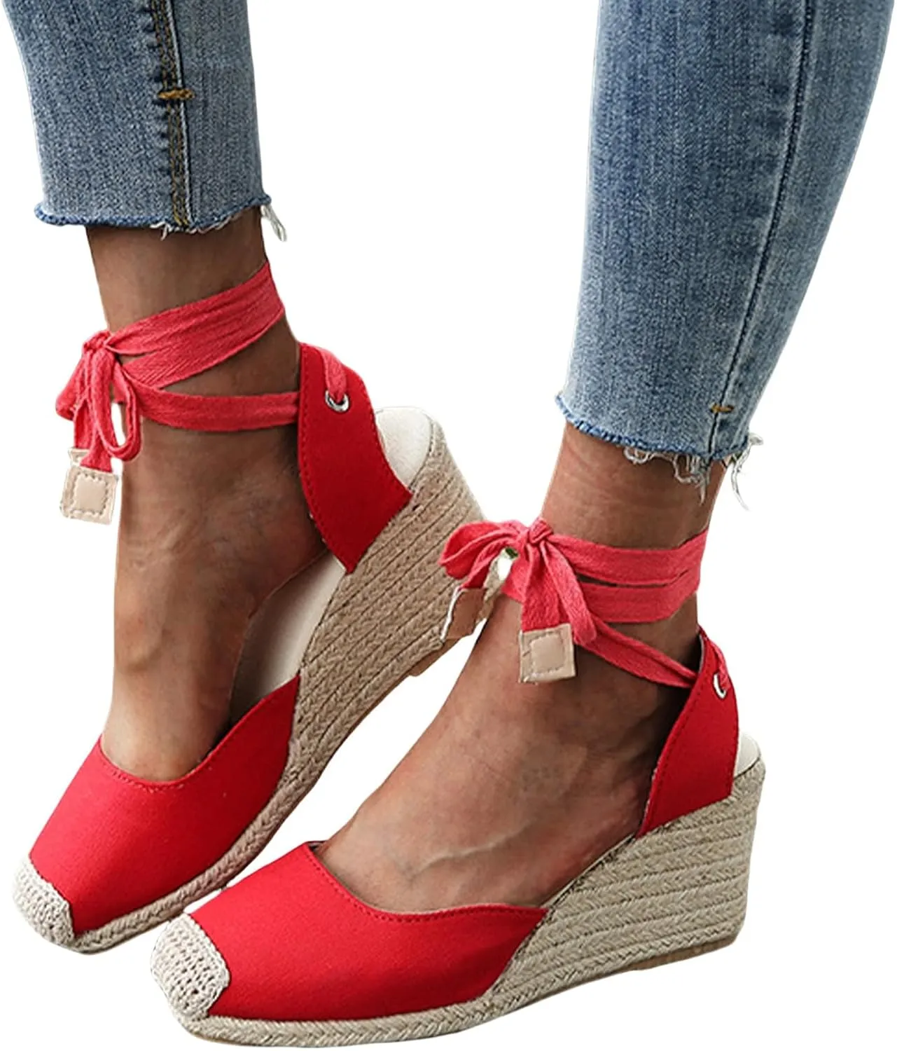 ZWRXW Womens Espadrilles Wedge Sandal Closed Toe Platform Sandals Platform Comfortable Soft Arch Support High Heels Wedge Sandals Ankle Strap Lace Up Summer Shoes