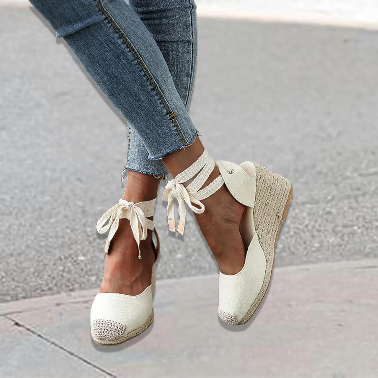 ZWRXW Womens Espadrilles Wedge Sandal Closed Toe Platform Sandals Platform Comfortable Soft Arch Support High Heels Wedge Sandals Ankle Strap Lace Up Summer Shoes