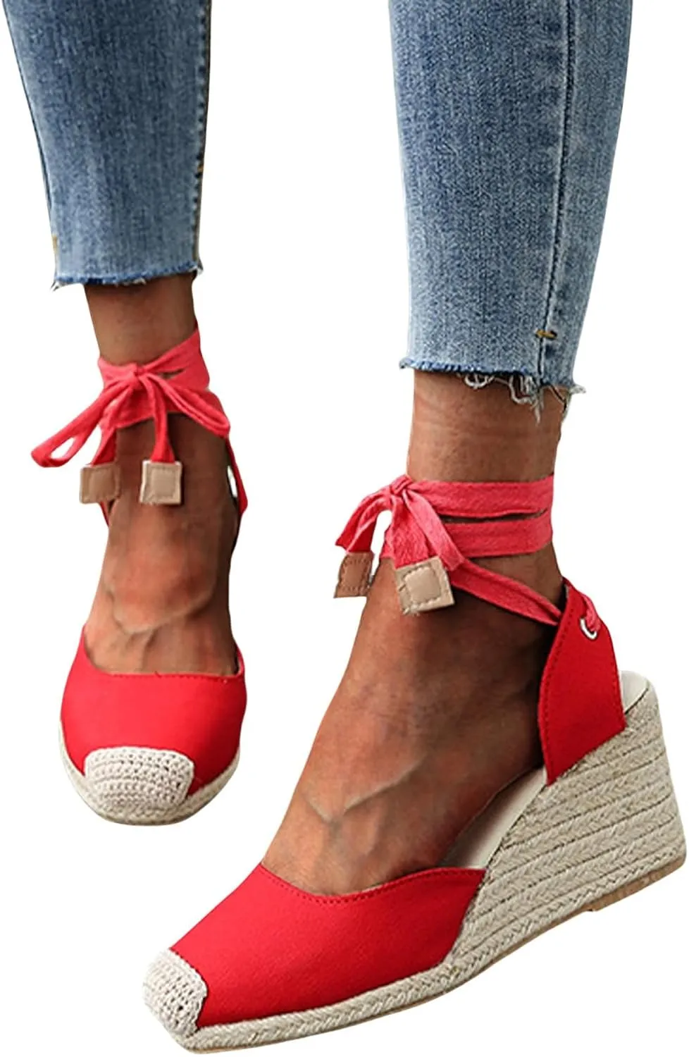 ZWRXW Womens Espadrilles Wedge Sandal Closed Toe Platform Sandals Platform Comfortable Soft Arch Support High Heels Wedge Sandals Ankle Strap Lace Up Summer Shoes