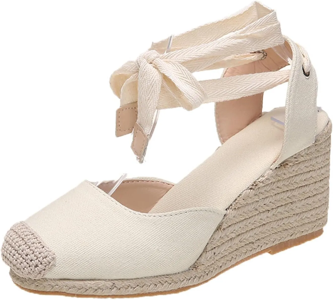 ZWRXW Womens Espadrilles Wedge Sandal Closed Toe Platform Sandals Platform Comfortable Soft Arch Support High Heels Wedge Sandals Ankle Strap Lace Up Summer Shoes