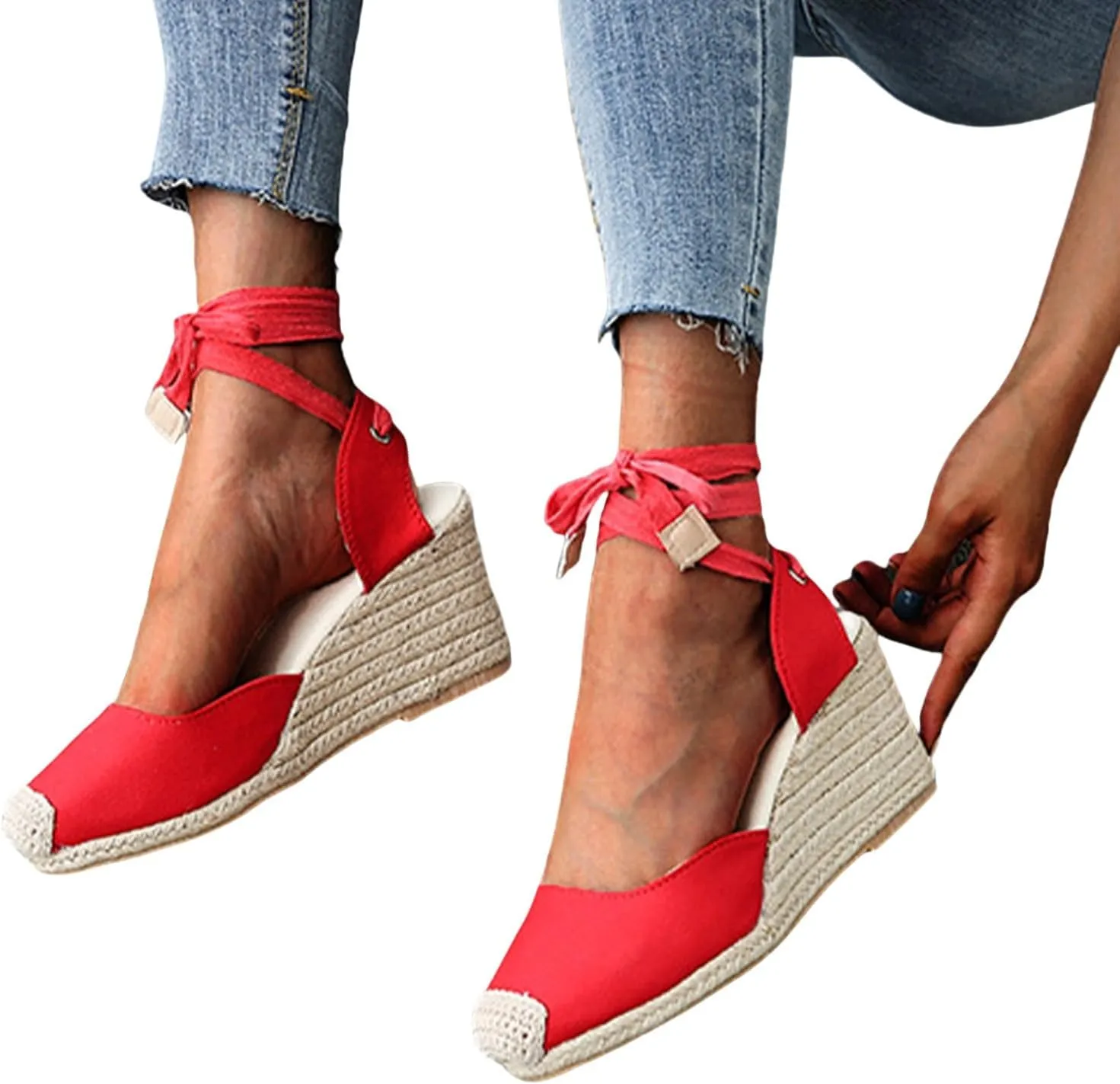 ZWRXW Womens Espadrilles Wedge Sandal Closed Toe Platform Sandals Platform Comfortable Soft Arch Support High Heels Wedge Sandals Ankle Strap Lace Up Summer Shoes