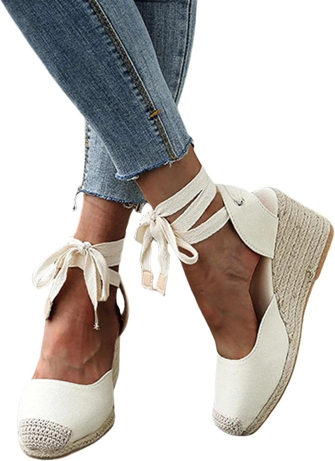 ZWRXW Womens Espadrilles Wedge Sandal Closed Toe Platform Sandals Platform Comfortable Soft Arch Support High Heels Wedge Sandals Ankle Strap Lace Up Summer Shoes